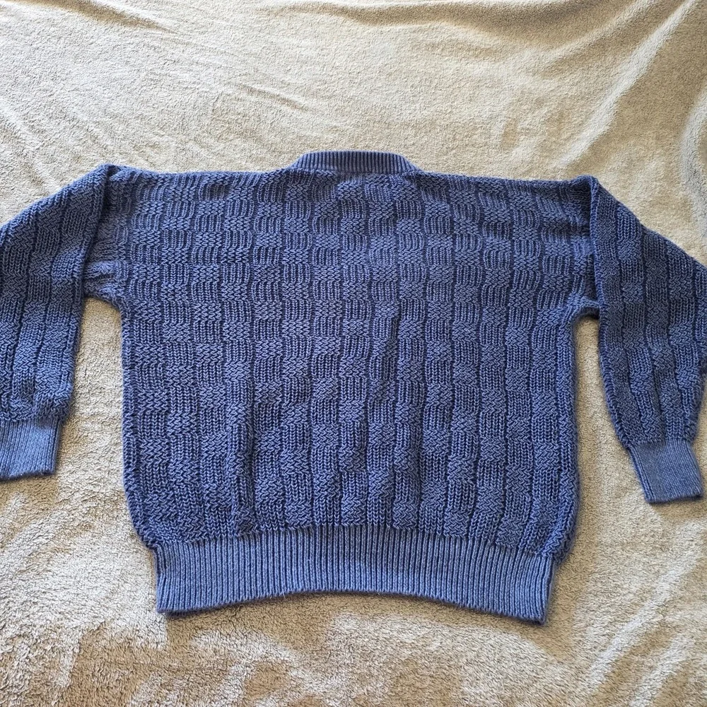 Vintage Weekends Ramie Blue Knit Sweater‎ Size Large Cozy Cabincore